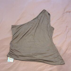 One-Shoulder Brown Tank Top